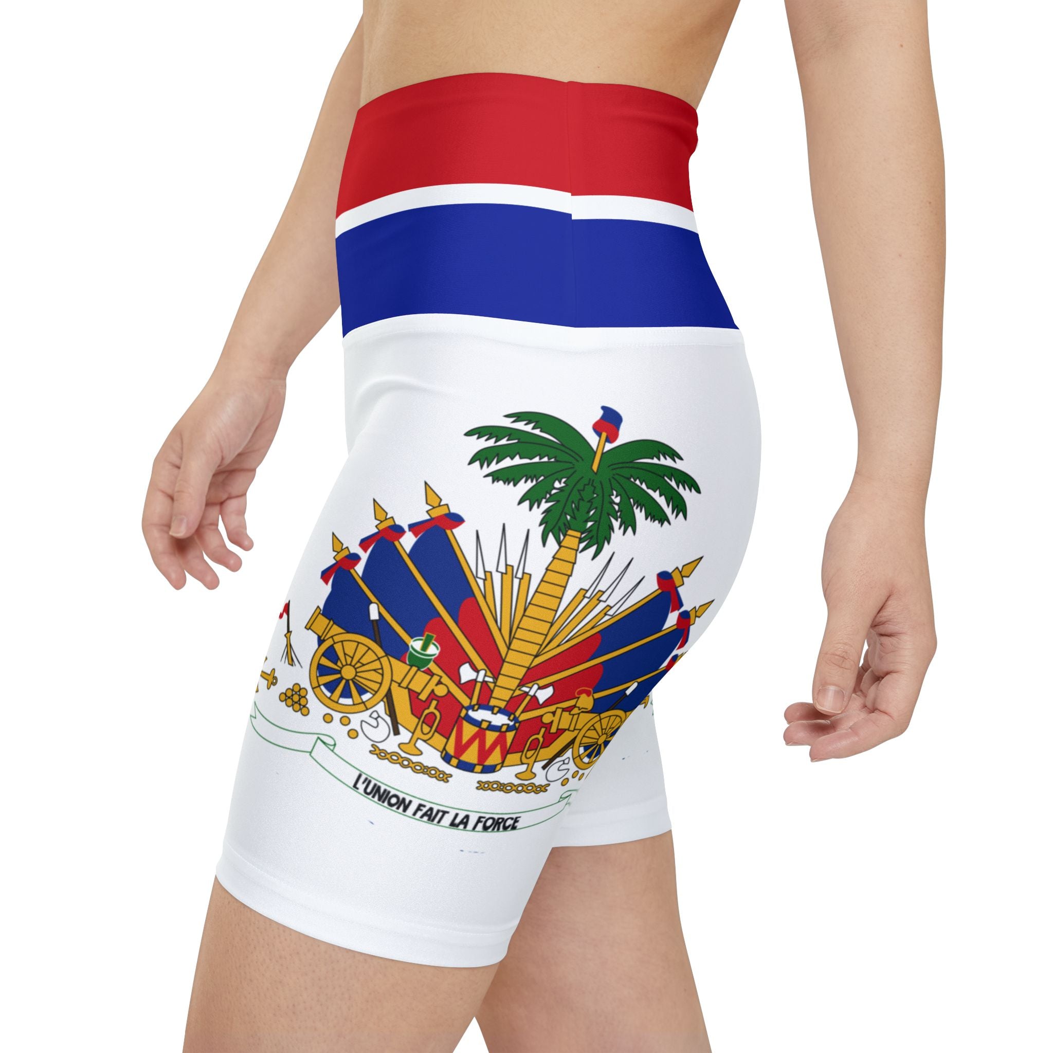 Patriotic Women's Workout Shorts - Haitian Flag Design