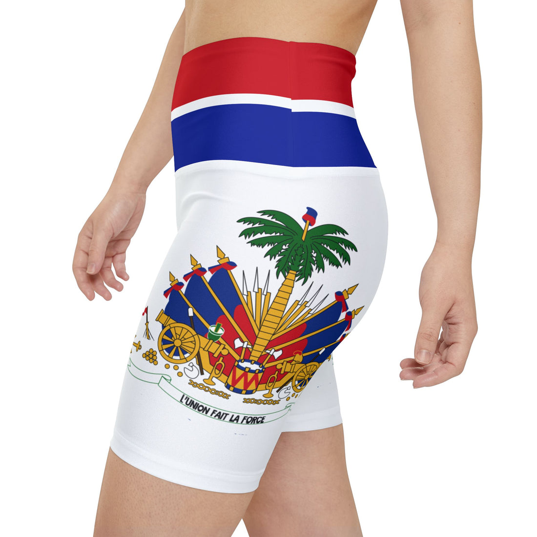 Patriotic Women's Workout Shorts - Haitian Flag Design